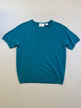 The Tog Shop Petite Teal Knit Top Short Sleeve Acrylic Size PM
